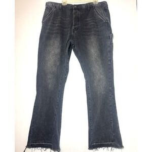 Mnml Mens Faded Black Carpenter Jeans Relaxed Flare Raw Hem Size 40